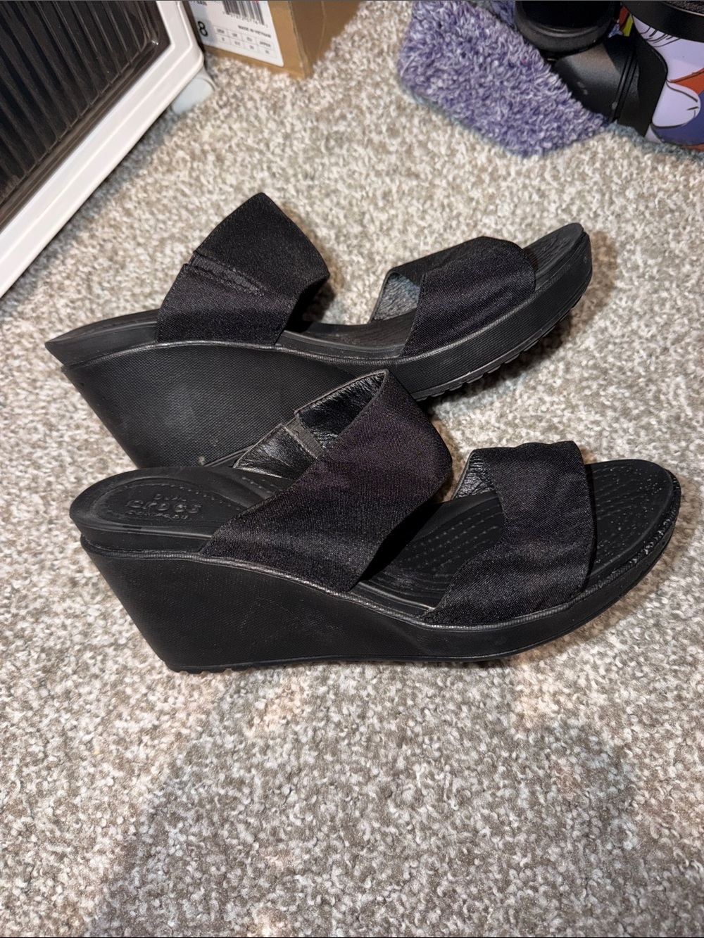 CROCS Black Wedge Slide Sandals WOMENS SIZE 8